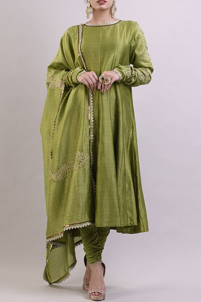 Leaf green anarkali set