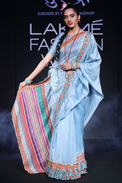 Hand-embroidered sari with blouse