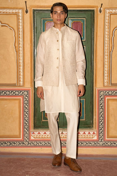 Beige embroidered bandi jacket