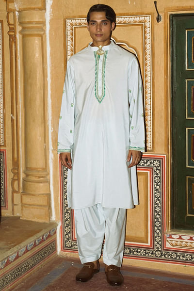 Powder blue embroidered kurta set