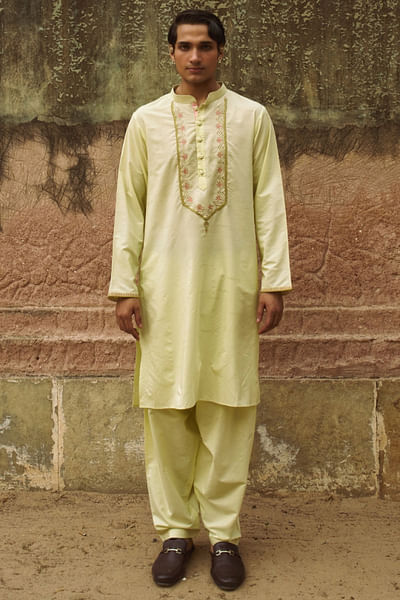 Pastel green embroidered kurta set