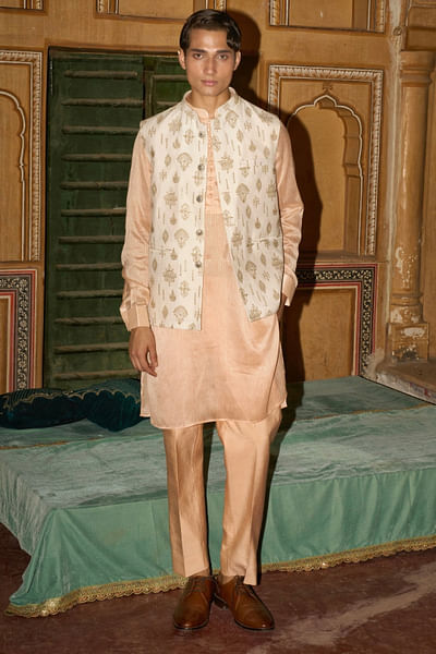 Peach embroidered bandi kurta set