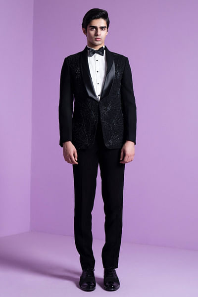 Black crystal embroidered tuxedo set