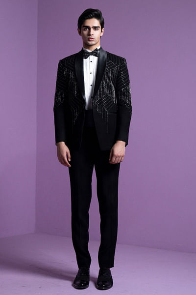 Black cutdana embroidered tuxedo set