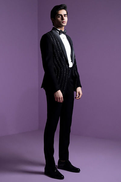 Black braid embroidered tuxedo set