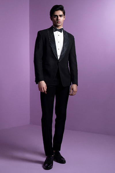 Black cutwork embroidered tuxedo set