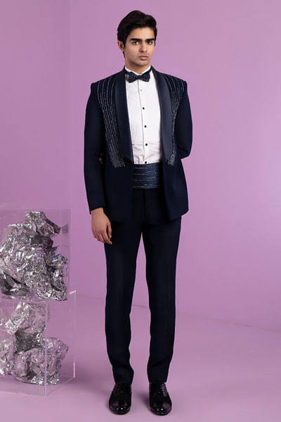 Blue embroidered tuxedo set