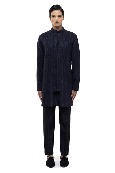 Navy blue embroidered jacket set