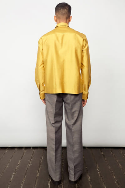 Taarini Anand Mustard embellished pintuck shirt TAARJUL26D150700