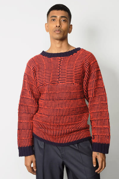 Taarini Anand Red and navy blue striped sweater TAARJUL26D150705