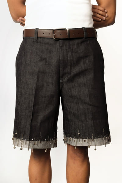 Taarini Anand Grey bead embellished denim shorts TAARJUL26D150709