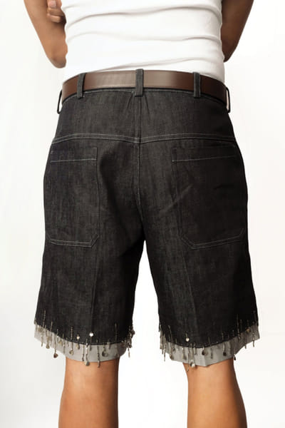 Taarini Anand Grey bead embellished denim shorts TAARJUL26D150709