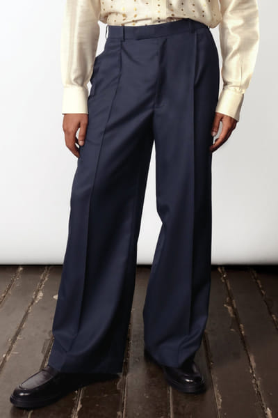 Taarini Anand Navy blue pleated cotton trousers TAARJUL26D150712
