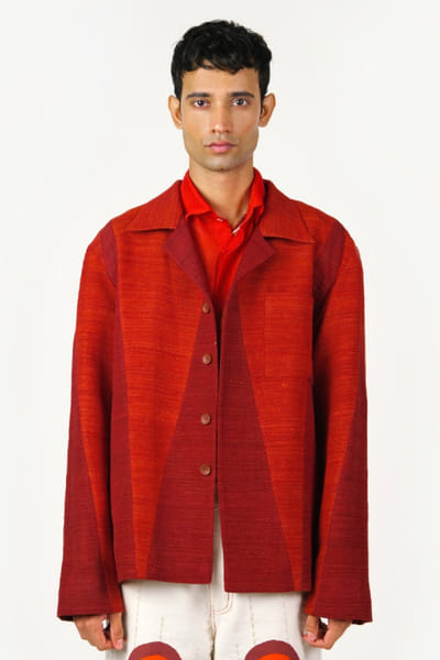 Taarini Anand Red and maroon khadi silk jacket TAARJUL26D150715