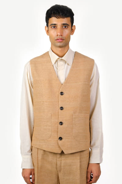 Taarini Anand Beige khadi silk waistcoat TAARJUL26D150717