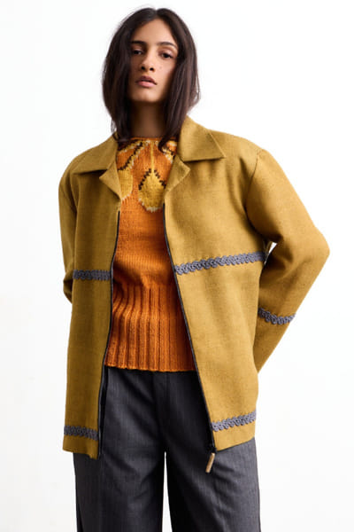 Taarini Anand Yellow crochet lace jacket TAARJUL26D150559