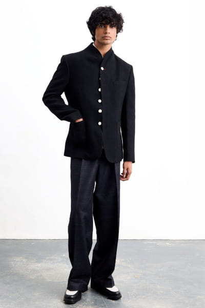 Taarini Anand Black wool bandhgala TAARJUL26D150560