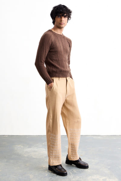 Taarini Anand Beige and white beaded barrel jeans TAARJUL26D150566