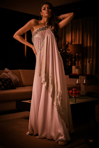 Dusty rose crystal embellished gown