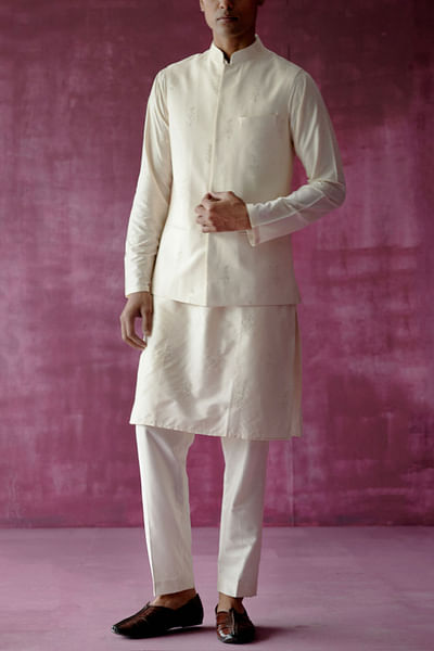 Off white embroidered Nehru jacket