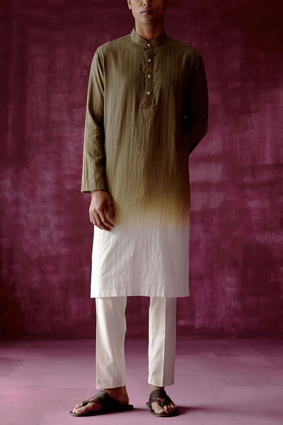 Green ombre dyed cotton jacquard kurta