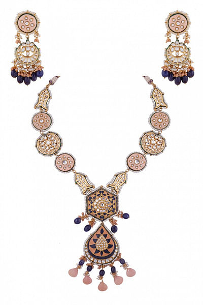 Gold finish meenakari necklace set