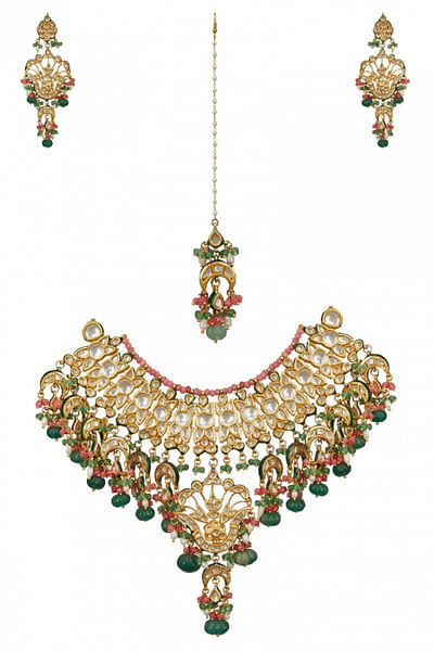 Kundan and semi-precious stone necklace set