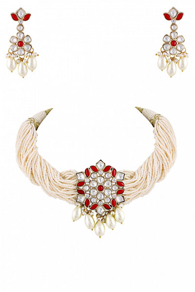 Pearl and kundan necklace set