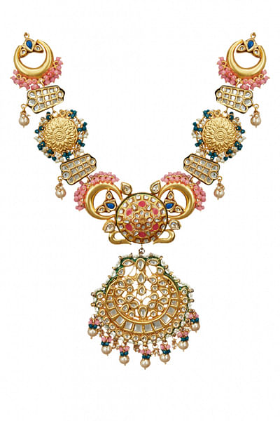 Pink and gold meenakari necklace