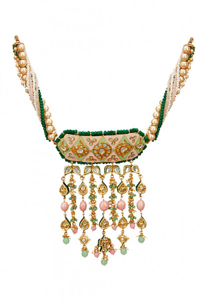 Mint blue embellished aadh necklace