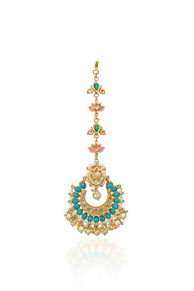 Sea green embellished maang tikka