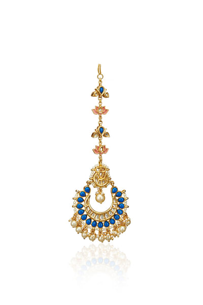 Blue embellished maang tikka