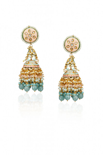 Gold and green jhumkis