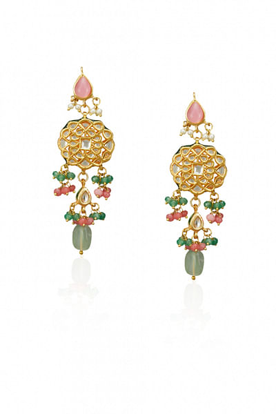 Gold plated floral dangler earrings