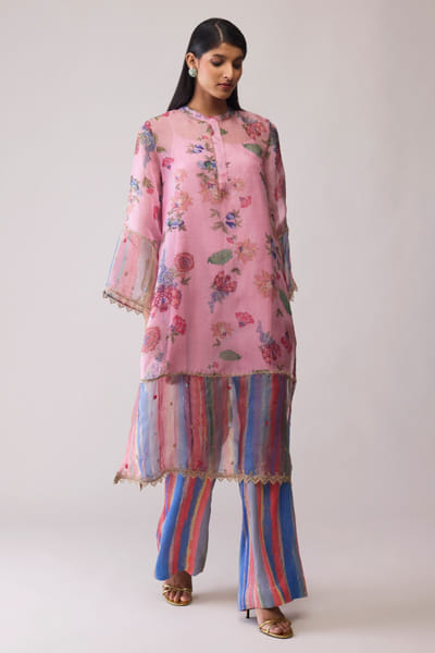 Pink floral printed kurta set
