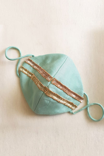 Green embroidered face mask
