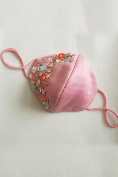 Pink floral embroidered face mask