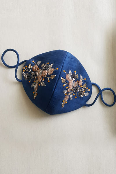 Blue floral embroidered face mask