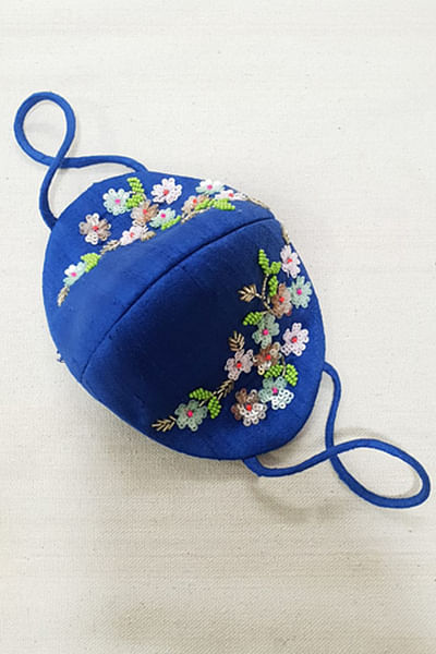 Royal blue embroidered face mask