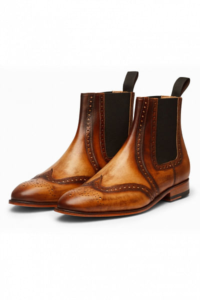 Tan and brown ombre brogue Chelsea boots