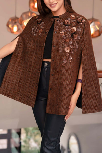 Brown embroidered cape