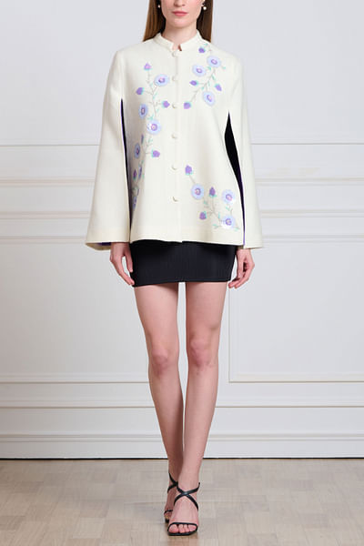 White floral wool cape