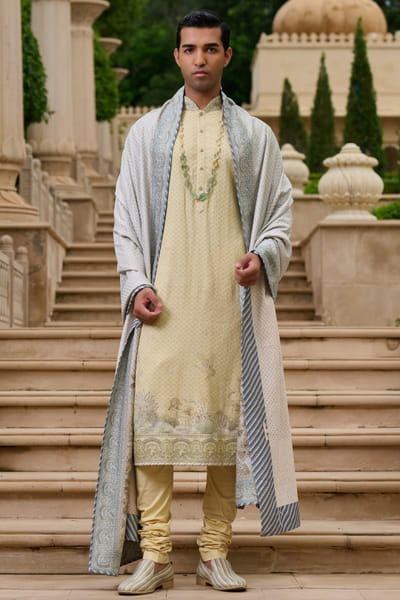 Beige pichwai printed kurta set