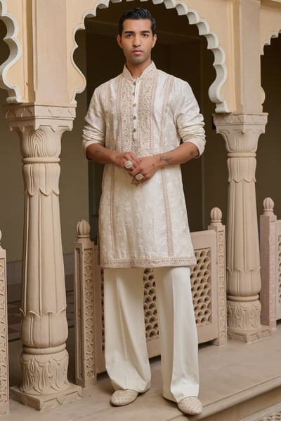 Ivory embroidered and textured kurta set