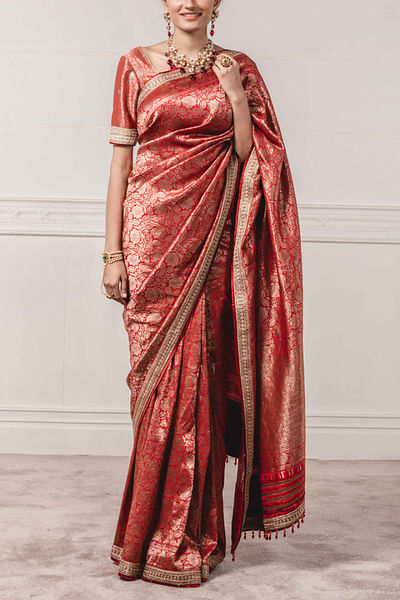 Red silk brocade sari