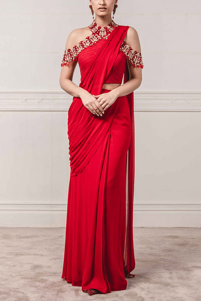 Red concept sari and blouse