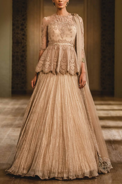 Ivory embellished crinkled lehenga set