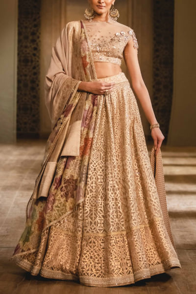Gold embroidered kalidar lehenga set