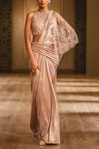 Lilac embellished concept sari set