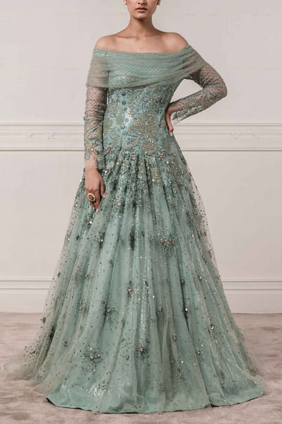 Vintage blue embroidered gown